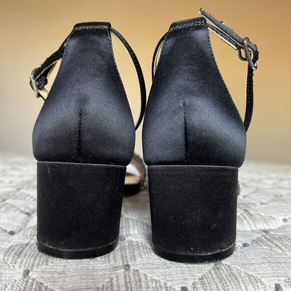 Badgley Mischka Black Fabric w/ Crystal Embellishments & Block Heel Sandals US 7 - Picture 8 of 16